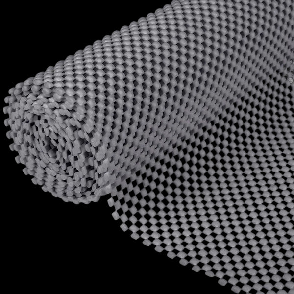 Roll of gray woven mesh on a white background